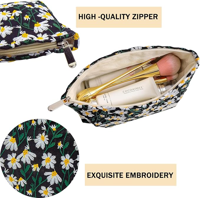 getgto 2 Pcs Makeup Bags, Large Cosmetic Bag Travel Toiletry Bag Organizer for Women, Embroidery Craft, Floral Makeup Bag Small Cosmetic Pouch Purse with Zipper Gifts for Girls Teen