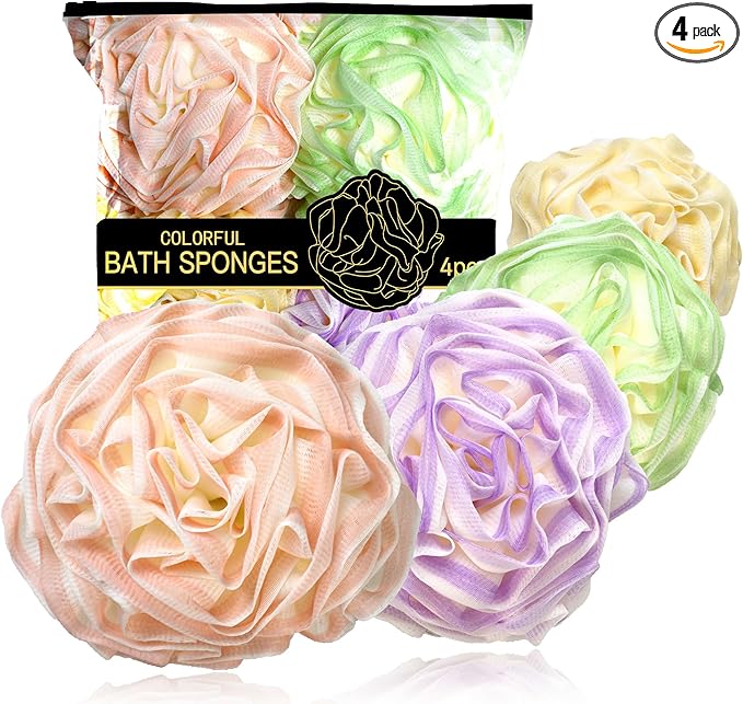 Loofah Sponge 70g, Large Exfoliating Bath Sponge, 4 Pack