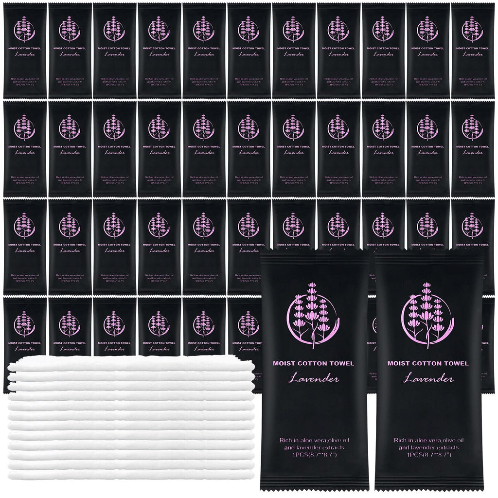 Moist Cotton Towel Bulk Moist Towelettes Individually Wrapped,White Towel Services,Refreshment Pre Moistened Towels for Dentist Travel Sport Party Hotel （Lavender,200)
