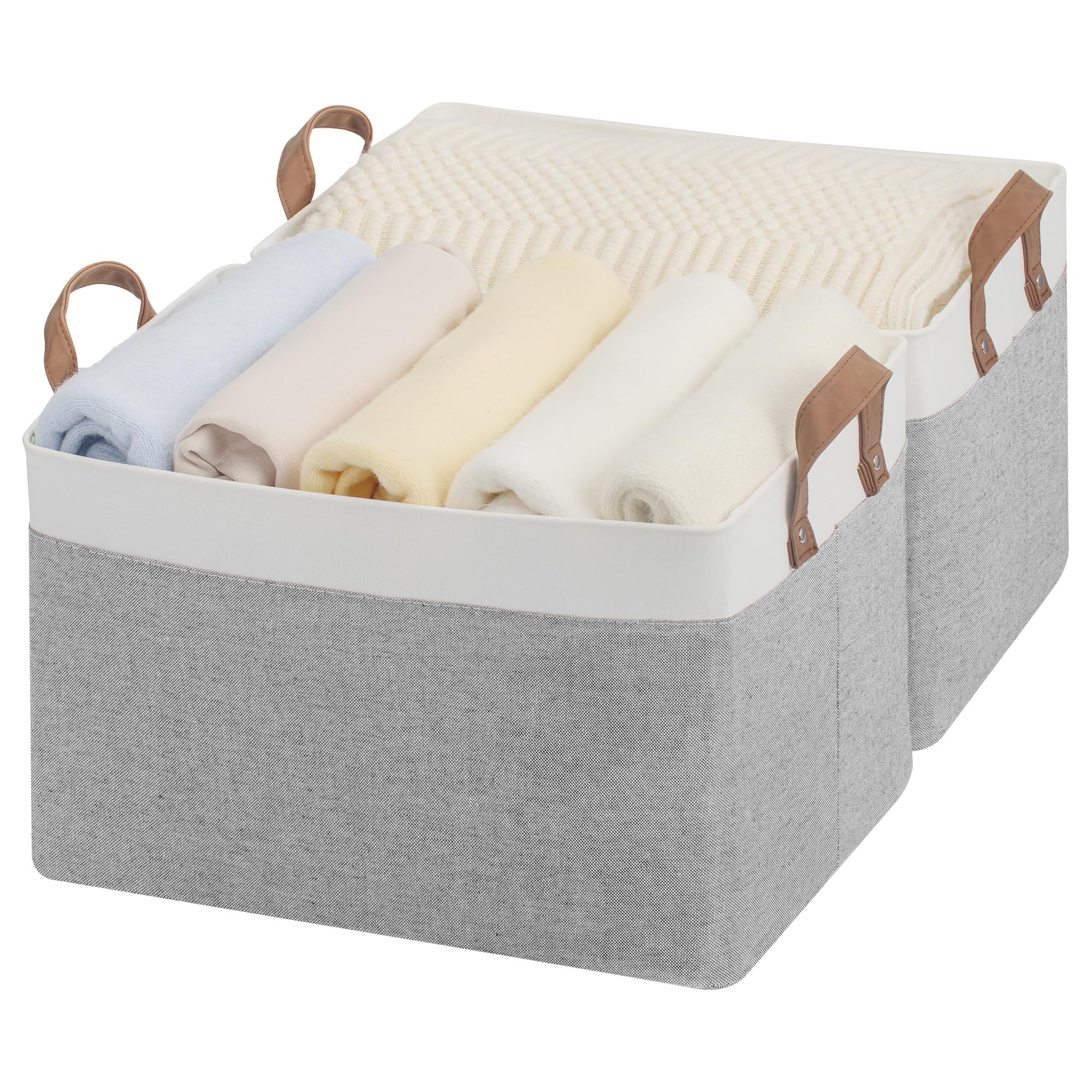 StorageWorks Storage Bins, Fabric Storage Bins for Shelves, Large Storage Baskets with Metal Frame, Closet Baskets and Bins with Handles, Gray and White, 2-Pack