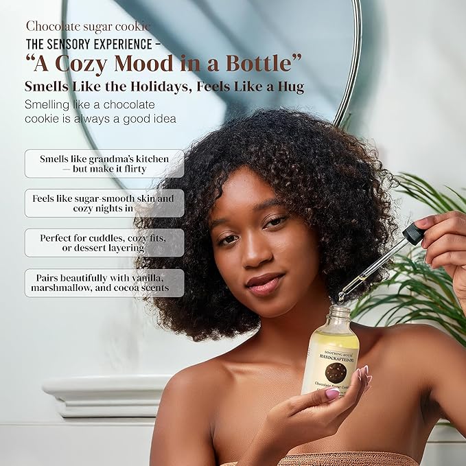 Soothing House Chocolate Sugar Cookie Body Oil: Moisturizing Body Oil for Soft, Glowing Skin with Almond & Jojoba Oil (4 fl oz)