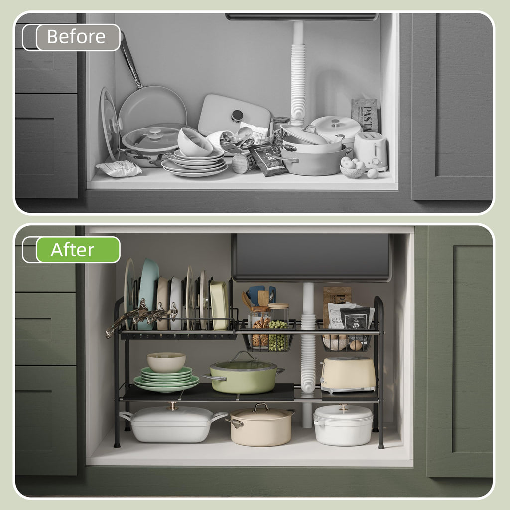 NETEL Expandable Under Sink Organizer，Pot and pan Organizer Under Cabinet