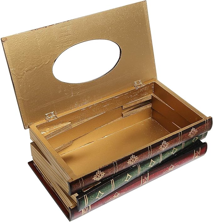 NFASHIONSO Antique Book Design Wood Bathroom Facial Tissue Dispenser Box Cover/Novelty Napkin Holder…