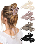 4 PCS Bow Hair Clips Bow Claw Clip for Women, Large Hair Claw Clips for Thin Thick Long Hair Cute Nonslip Bows(White+Black+Grey+Naked Pink)