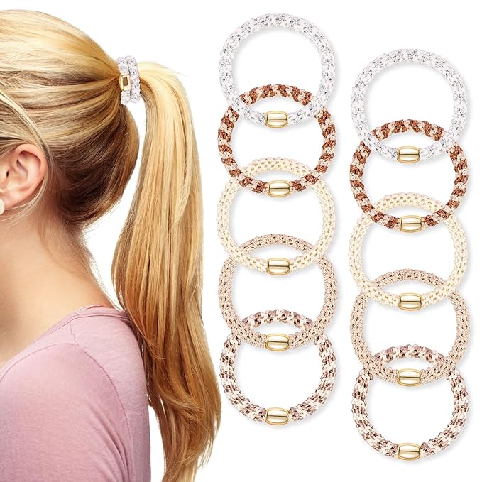 FORENEE Hair Ties No Damage - 10PCS Ponytail Holders - Elastic Hair Ties for Thick Hair - Braided Hair Bands for Women Girls's Hair - Milk apricot color
