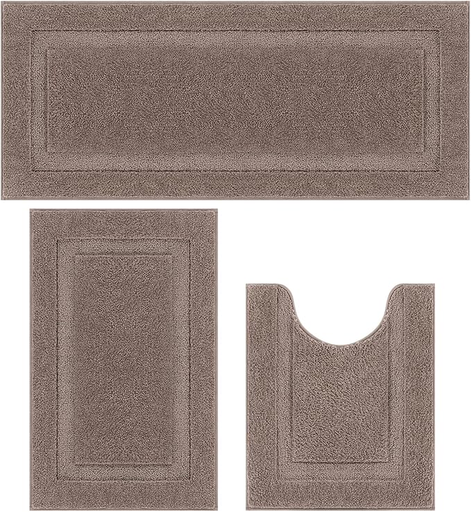 SHACOS Coffee Brown Bathroom Rugs Sets 3 Piece Bath Mat U Shaped Toilet Rug