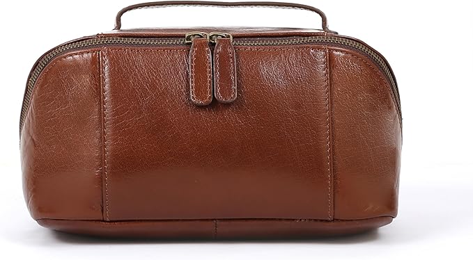 KomalC Luxury Leather Men’s Toiletry Travel Bag – Handmade Shaving Kit with Waterproof Interior, Spacious Storage & Carry Handle – leather travel Kit Bag for Men & Women (Wine)