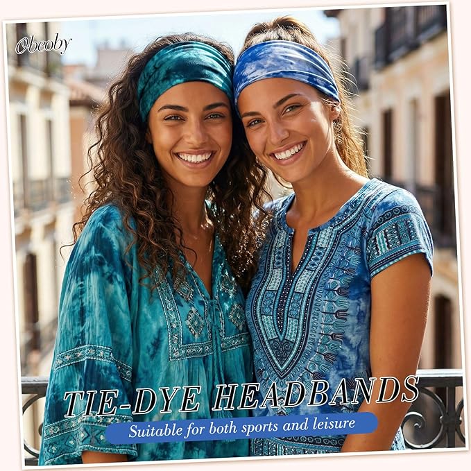 obeoby 8 Pack Tie Dye Headbands for Women, Boho Elastic Hair Bands