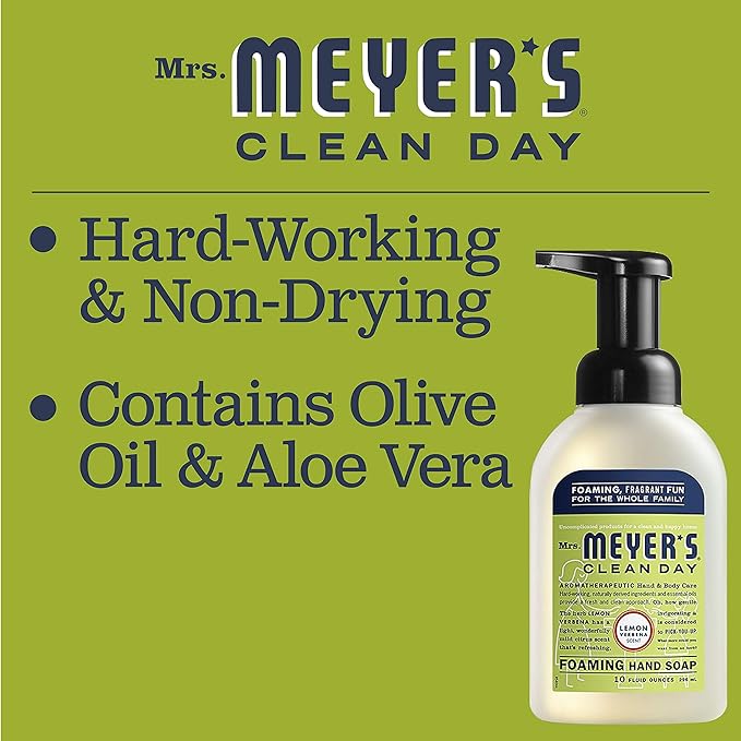 Mrs. MEYER'S CLEAN DAY Foaming Hand Soap, Lemon Verbena Scent, 10 Fl oz (Pack of 2)
