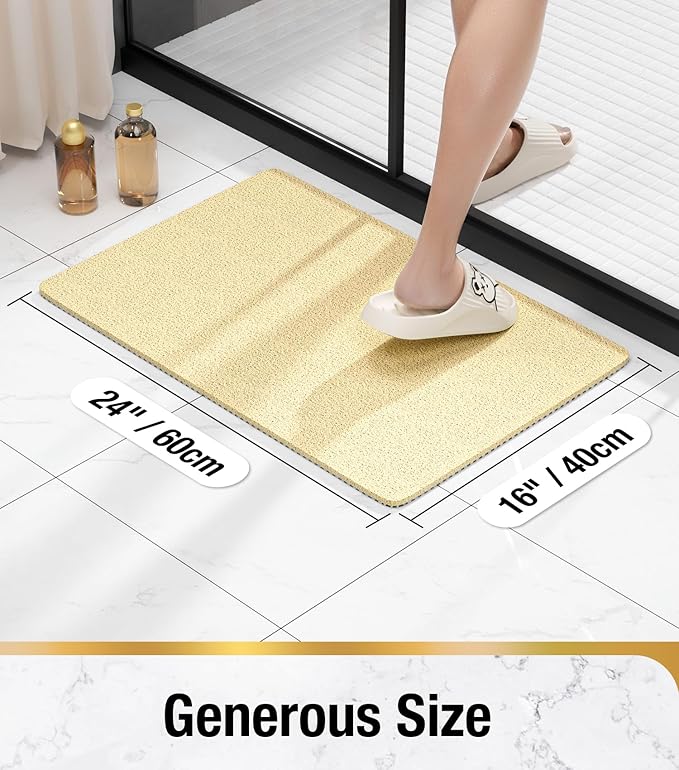 HITSLAM Shower mat Non Slip, 24 x 16 Inch Bath Mat for Tub with Drain Holes, Soft PVC Loofah Bathtub Mat Non Slip, Quick Drying Bathroom Shower Mat, Beige
