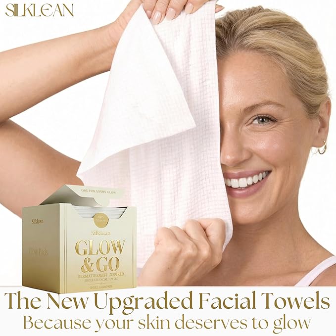 Glow & Go XL Disposable Face Towel 10x15 Inch, 100% Biodegradable Premium Towels for Fine Line Prevention & Radiant Skin, Chemical Free, 50 Count One Month Supply, 1 Pack
