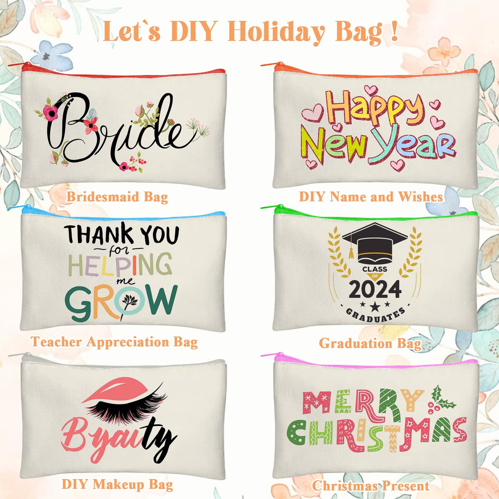 Legigo 20 Pack Blank Canvas Bag Zipper Pouch Makeup Bags Bulk, Color
