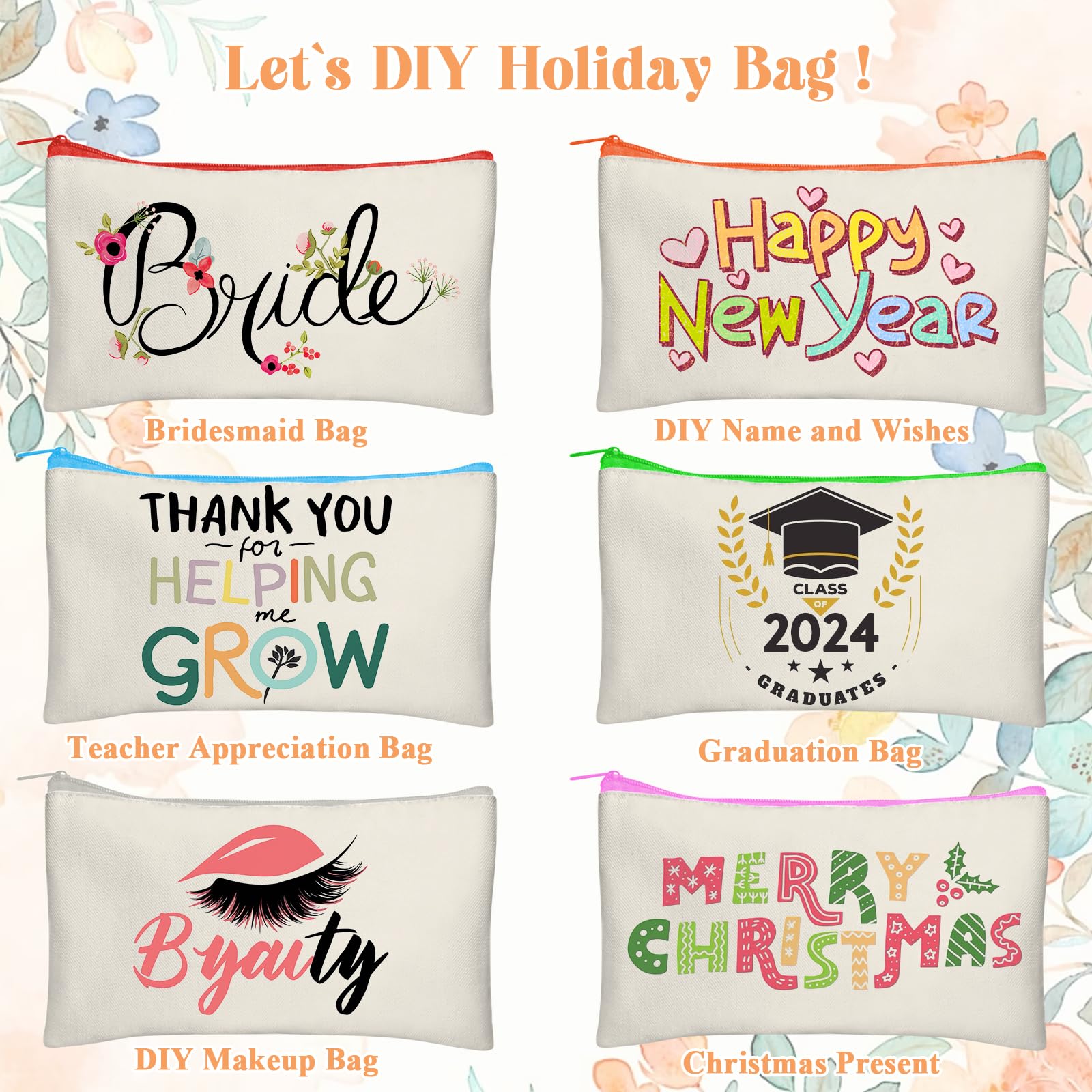 Legigo 20 Pack Blank Canvas Bag Zipper Pouch Makeup Bags Bulk, Color