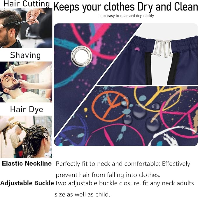 visesunny Barber Cape Colorful Peace Pattern Doodle Polyester Hair Cutting Salon Cape Apron Anti-Static Haircut Water-Resistant Shaving Cloth Beard Shaving Bib Hairdressing Cape