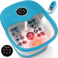KNQZE Collapsible Foot Spa Bath with Heat & Bubble, Foot Soaking Tub with Timer and Red Light, 16 Rollers & Pumice Stone, Enjoy Warm Water Foot Bath, Gift for Wife and Mom, Blue