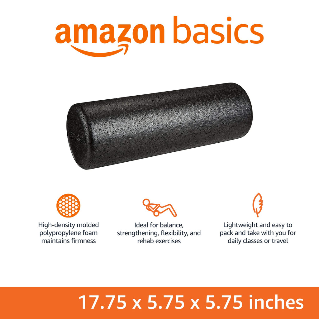 High-Density Foam Roller for Exercise and Recovery, 18 Inches, Black