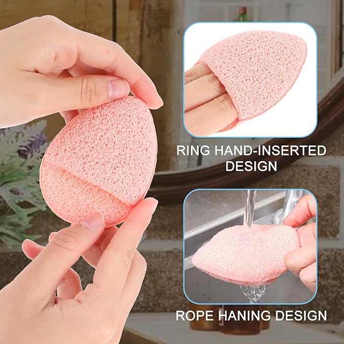 HJZHII 6pcs Face Sponges for Cleansing, Reusable Puff Facial Sponges for Face Wash Face Scrubber Exfoliating Pads Sponge with Finger Cot Suitable for Makeup Remover Washing Face All Skin Types