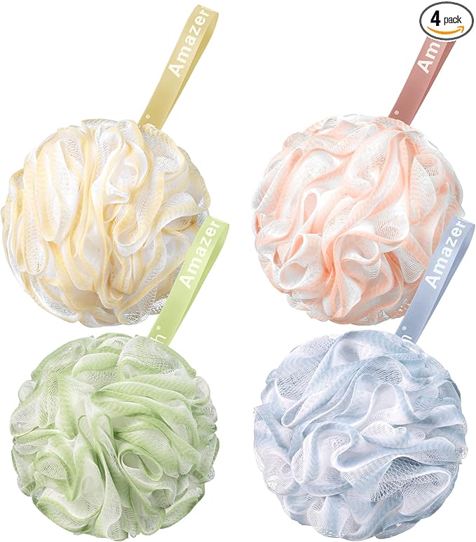 AmazerBath Loofah Sponge 75g/Piece, Exfoliating Bath Sponge Body Scrubber - Loofa Set of 4 Flower Color (Large