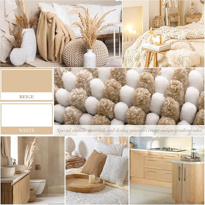 BSICPRO Bathroom Rugs and Mats Sets, 2 Piece Thick Absorbent Chenille Bath Mat Rug Set Non Slip, Soft Shaggy Bath Room Floor Mats for Bathroom, Machine Washable (Beige, 24" x 70" Plus 20" x 32")