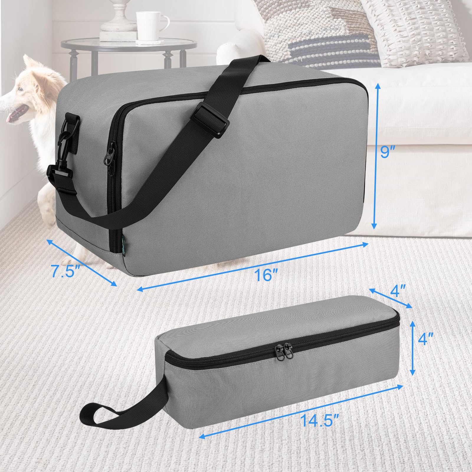 Beautyflier Pet Grooming Supplies Organizer, Protective Tote Bag Case for Pet Grooming Kit & Vacuum Suction Dogs Cats Hair, Travel Pouch Bag for Pet Dog Grooming Vacuum Kit, Bag Only (Gray)