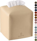 Tissue Box Cover, Jeethemy Square PU Leather Tissue Box Holder, Modern Tissue Case Facial Paper Organizer Dispenser，5X5X5'',Single Beige