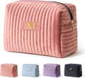 COSHAYSOO Travel Makeup Bag Quilted Make Up Pouch Initial Cosmetic Case with Butterfly Decorations for Women Lipstick Glossier Lipgloss Lip Stain Moisturizer Mascara Eyeliner Organizer Black Letter P