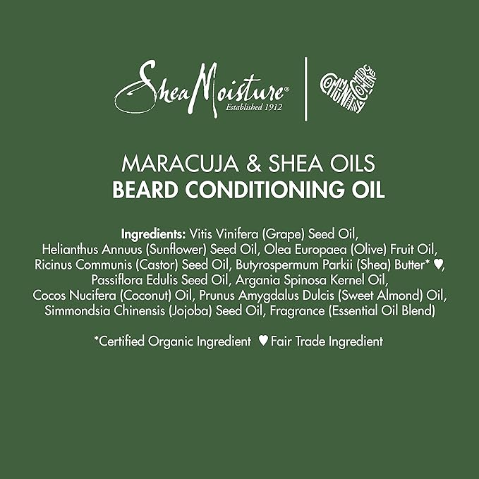 SheaMoisture Beard Conditioning Oil for a Full Beard Maracuja Oil and Shea Butter to Moisturize and Soften 3.2 oz,(Pack of 2)