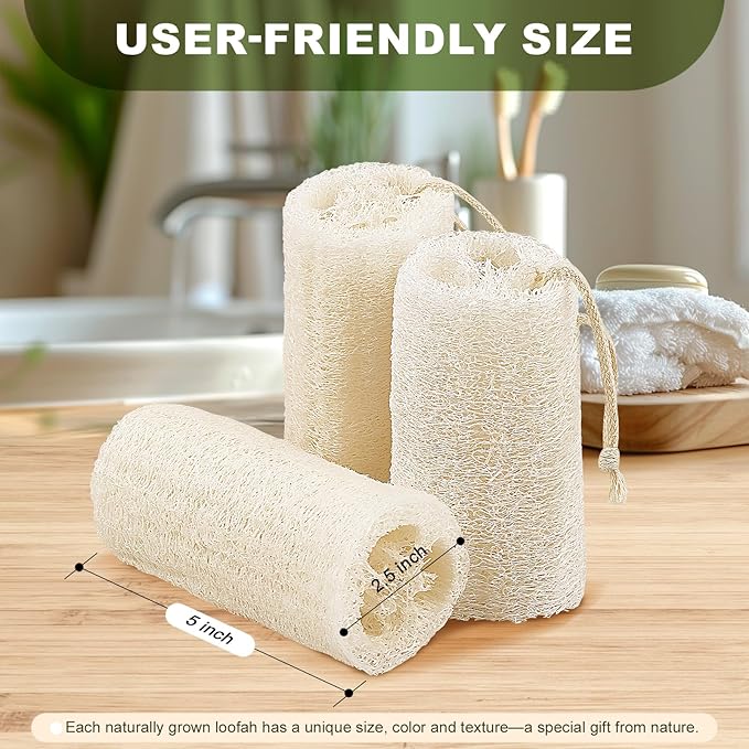 Createjoya 3 Pack Natural Loofah Sponge Exfoliating Body Scrubber 5 Inch