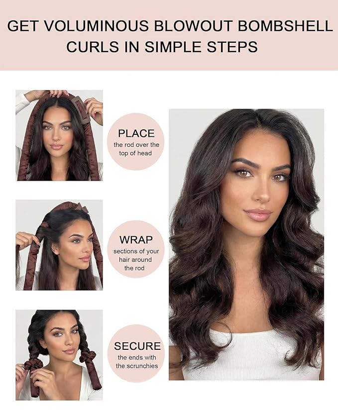 Heatless Curls Overnight No Heat Flexi Rods Large Jumbo Hair Rollers Curlers to Sleep In for Long Hair, Soft Satin Heatless Curling Rod Set for Women Beauty Curly Hair Styling Tools Accessories