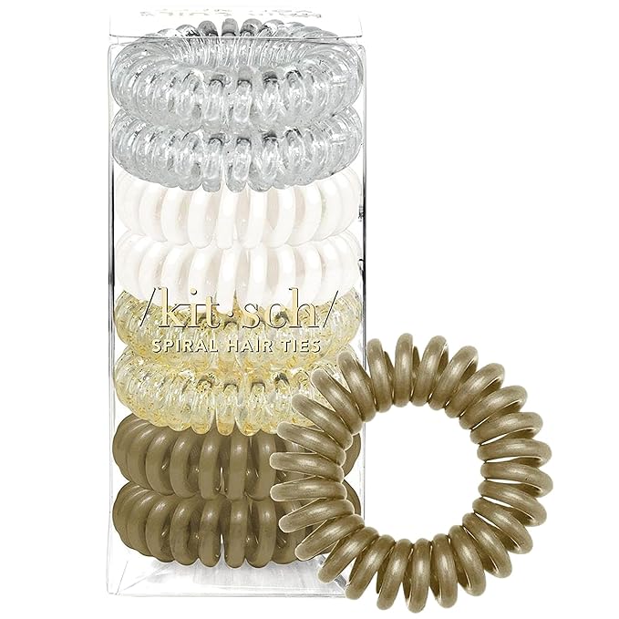 Kitsch Spiral Hair Ties for Women – Coiled Plastic Hair Ties No Damage, Ponytail Holders for Thick and Thin Hair – Creaseless and Dent-Free, Phone Cord Style - Blonde, 8Pcs