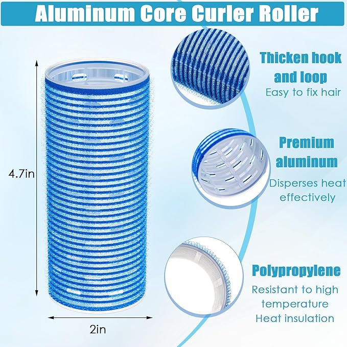 WILLBOND 4 Pcs Long Hair Rollers for Bangs Aluminum Core Curlers Thermal Self Grip Roller for Long and Medium Hair Women Hairstyle(4.7 x 2 Inch,Blue)