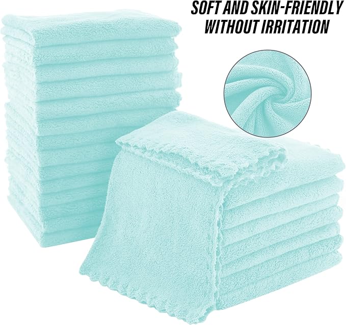 MOONQUEEN Ultra Soft Premium Washcloths Set - 12 x 12 inches - 24 Pack - Quick Drying - Highly Absorbent Coral Velvet Bathroom Wash Clothes - Use as Bath, Spa, Facial, Fingertip Towel (Frozen Blue)