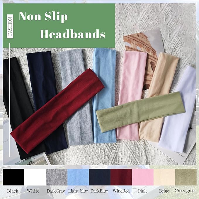9 Pack Headbands for Women Non Slip Elastic Womens Headbands Head Bands for Women's Hair Soft Cotton Cloth Fashion Headband for Daily Workout Sports Running Yoga