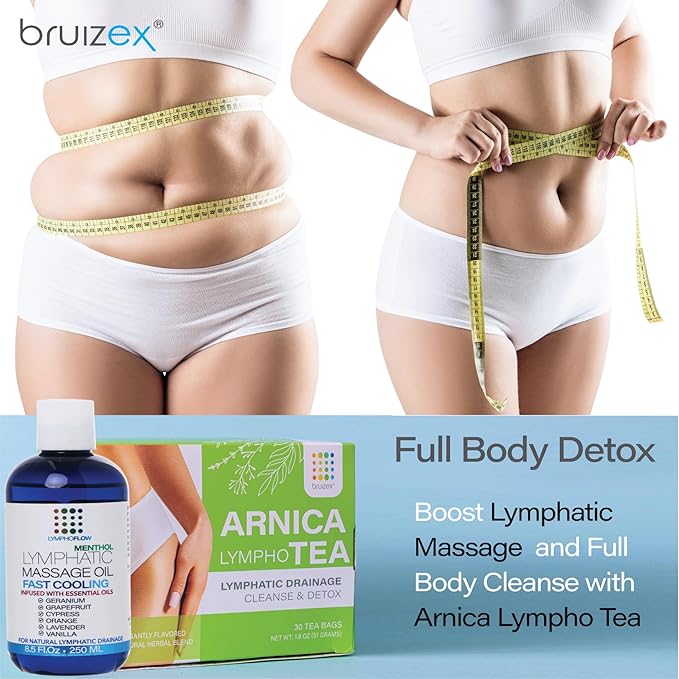 Bruizex Lymphatic Drainage Massage Oil with Arnica & Cold Pressed Castor Oil- Lightweight Non-Greasy Body Massage Oil for Daily Lymphatic Massage, Aftercare Routine, Post Surgery, BBL, Lipo - 8.5 Oz