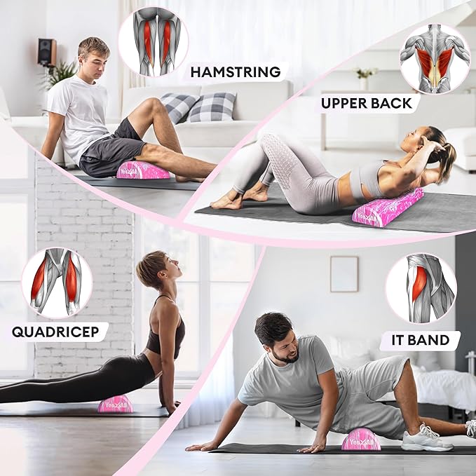 Yes4All EVA Firm Foam Roller for Stretching, Half Yoga Back Roller for Muscle Massage for Pilates, Yoga, Balance & Core Exercises, 36 inches, Unicorn Marble