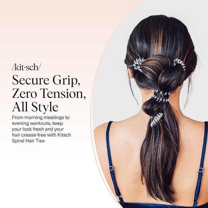 Kitsch Spiral Hair Ties for Women – Coiled Plastic Hair Ties No Damage, Ponytail Holders for Thick and Thin Hair – Creaseless and Dent-Free, Phone Cord Style - Clear, 8 Pcs