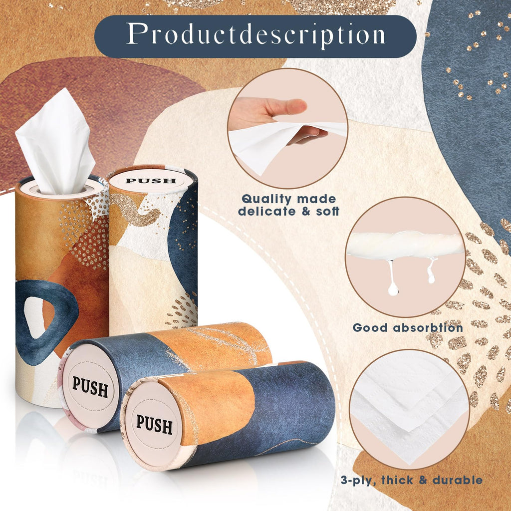 Outus 12 Pcs Boho Car Tissues Cylinder Holder with 3 Ply Facial Tissue Bulk Black White Round Tissue Holder Travel Tissues Boxes Container for Car Cup Wedding Birthday Party