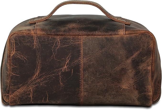 KomalC Luxury Leather Men’s Toiletry Travel Bag – Handmade Shaving Kit with Waterproof Interior, Spacious Storage & Carry Handle – leather travel Kit Bag for Men & Women
