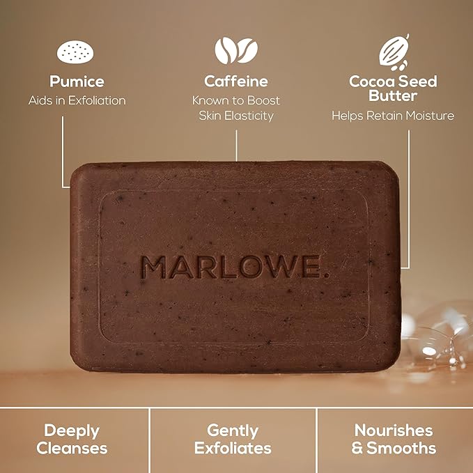 MARLOWE. Coffee Bar Soap, Exfoliating Body Scrub for Men, 7 oz (12 Bars)