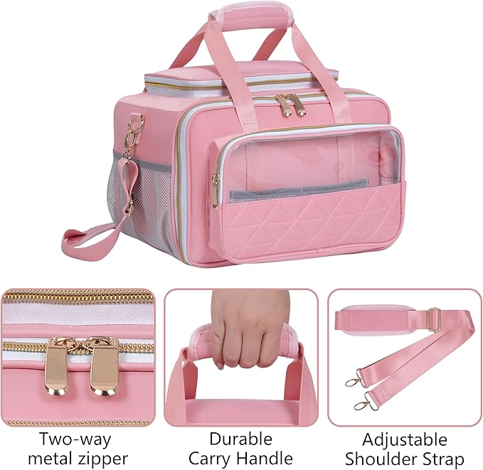 Nail Polish Organizer Holds 80 Bottles, with Two Removable Case, Portable Travel Nail Kit Storage Bag for Manicurist, Nail Art Enthusiasts,Pink