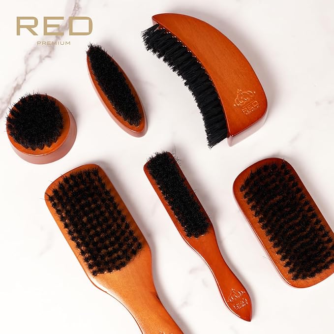 Red by Kiss Beard Brush with 100% Natural Boar Bristles for Men, Premium Wooden Brush, Beards Mustaches Grooming Shaving Comb, Tame and Soften Facial Hair (Moon Shape)