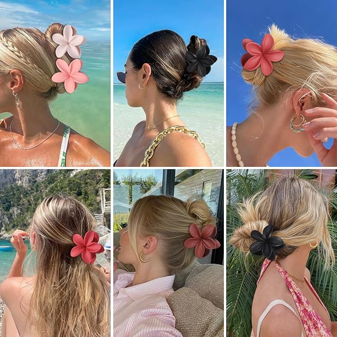 Sisiaipu Flower Hair Clips for Women 6 Pcs Hawaiian Large Claw Clips Plumeria Medium Hair Claw Clips for Thick Thin Hair Hibiscus Tropical Beach Hair Accessories for Women Girls and Girls-Red