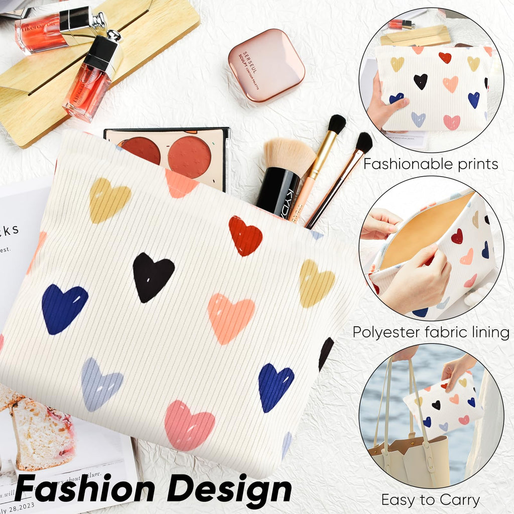 Ksriylm Cute Heart Makeup Pouch for Women Small Make Up Bag for Purse Zipper Initial Makeup Cosmetic Bags Pouches for Purse Aesthetic Travel Toiletry Bags, Colorful Hearts