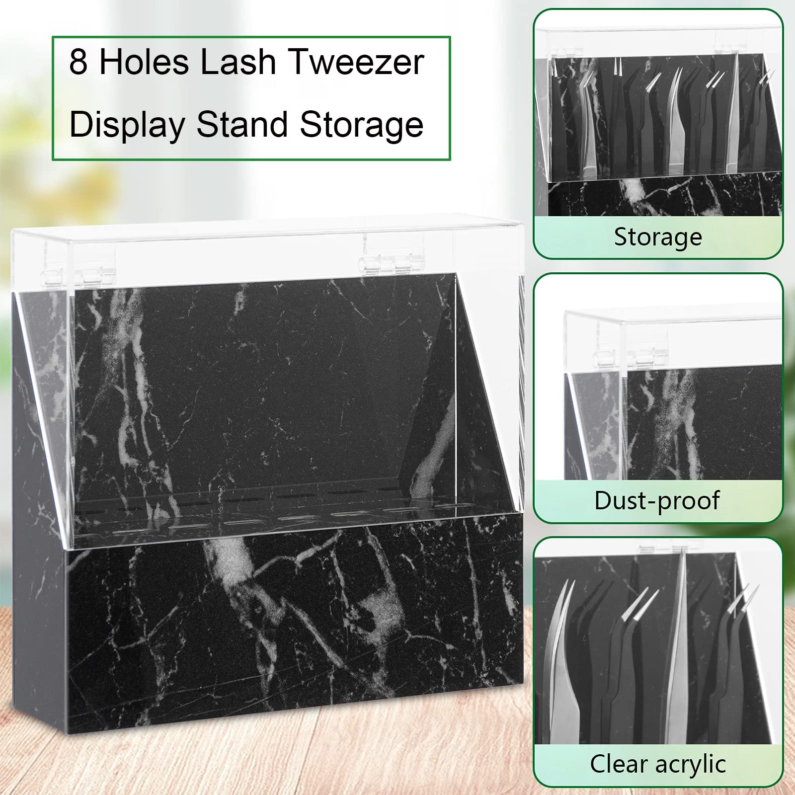 LXIANGN 8 Holes Eyelash Tweezers Holder Case for Lash Extensions, Black