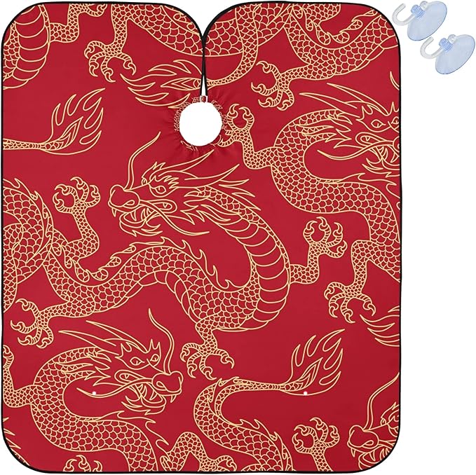 Visesunny Barber Cape - Red Pattern Polyester Hair Cutting Salon Apron Anti-Static Water-Resistant Shaving Cloth Bib