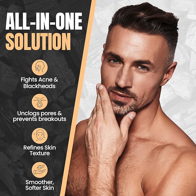 Men’s Charcoal Exfoliating Face Scrub – Gritty Facial Cleanser With Pumice & Sugar - For Blackheads, Oil Control, Acne, Rough Skin, Clogged Pores & Post-Shave Bumps