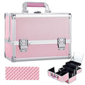 Joligrace 3-Tray Makeup Case with Mirror & Brush Holder, 11.6" Mermaid Pink
