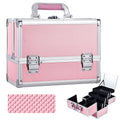Joligrace 3-Tray Makeup Case with Mirror & Brush Holder, 11.6" Mermaid Pink
