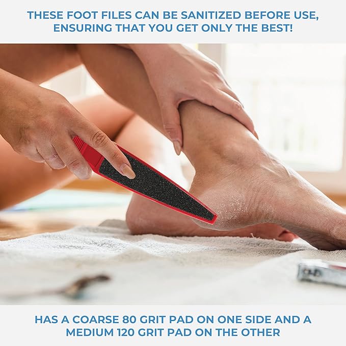 ForPro Professional Collection Pedicure Paddle Foot File, Double-Sided Foot File for Heels, Disposable & Sanitizable, 80/120 Grit, Red, Pack of 12
