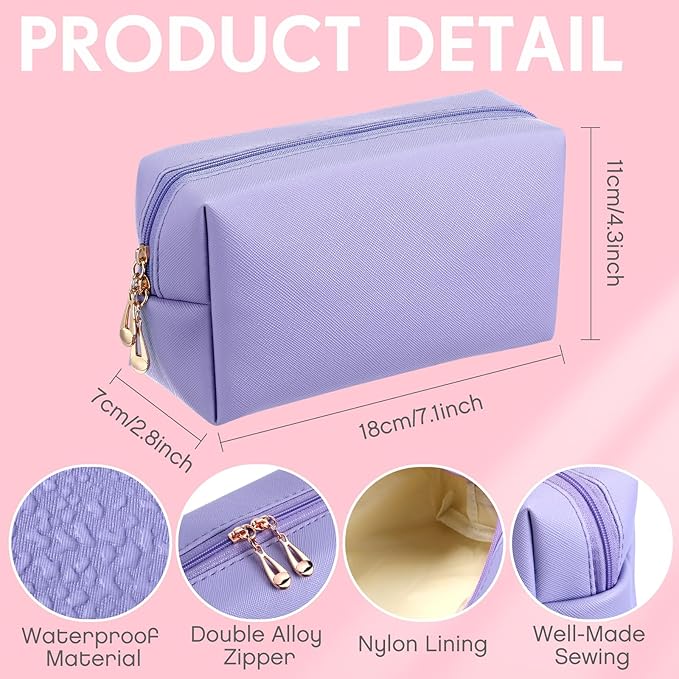 Kigeli Aesthetic Makeup Bags PU Leather Cosmetic Pouches Waterproof Plain Toiletry Bags Makeup Pouches Bulk for Women Party Gift Travel Storage Organizer (Pink Purple,7.1 x 2.8 x 4.3 in)